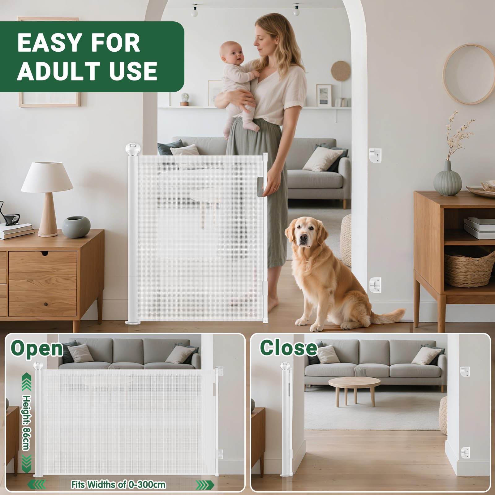 Ycozy Puerta Seguridad Bebé Extensibles 300cm Barrera Seguridad Niños Escalera Retráctil para Escaleras, Pasillos, Interiores y Exteriores