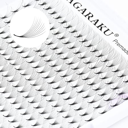NAGARAKUPremade Fans Eyelash Extensions 320 Fans 10D Volume 0.07mm D curl 14mm Sharp Narrow Stem Clusters Thin Pointy Base Russian Pre Fanned Fluffy Matte Black