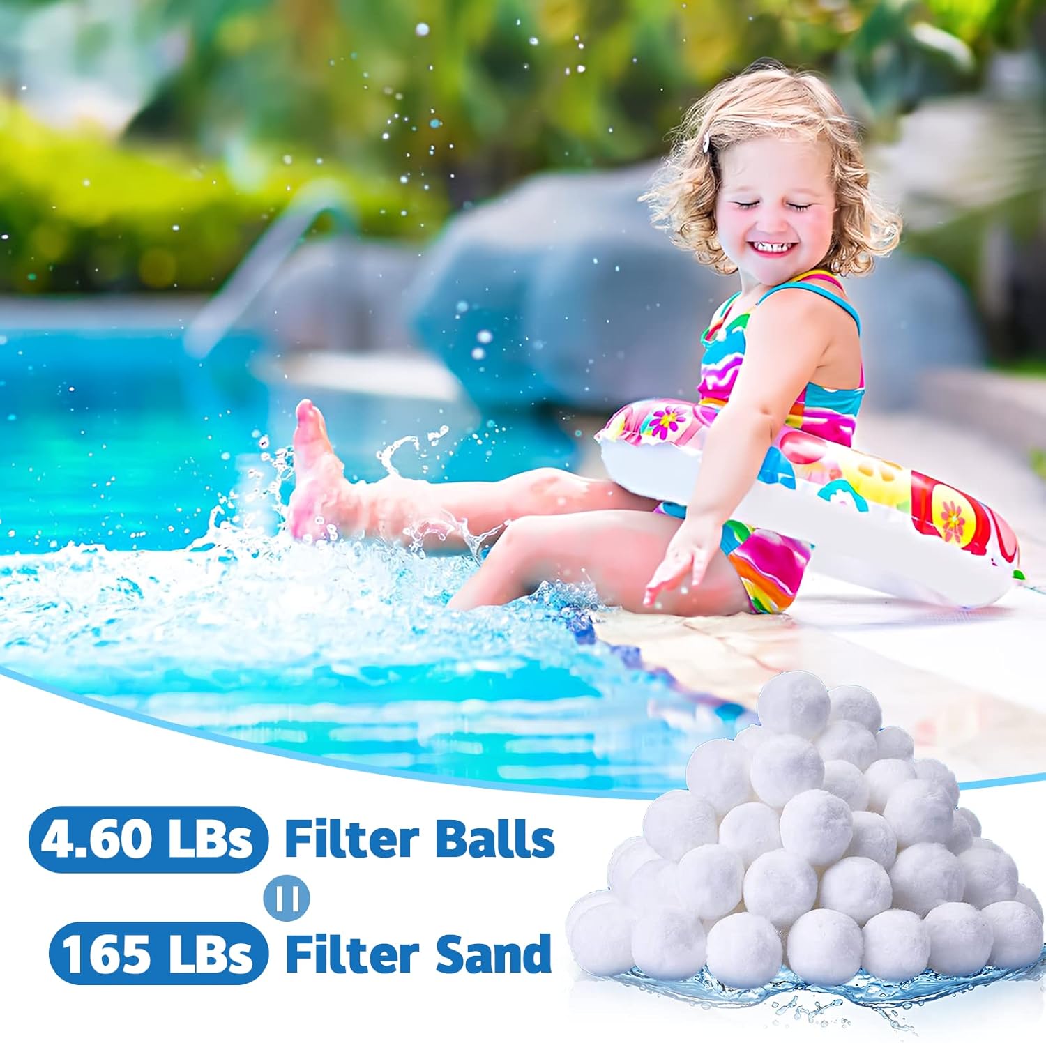 QwayHome 4.6 lbs Pool Filter Balls, Reusable Filter Fiber Balls for Above Ground Pool Sand Pump, Eco-Friendly, Efficient, Clean Water, Equals 165 lbs Filter Sand, White