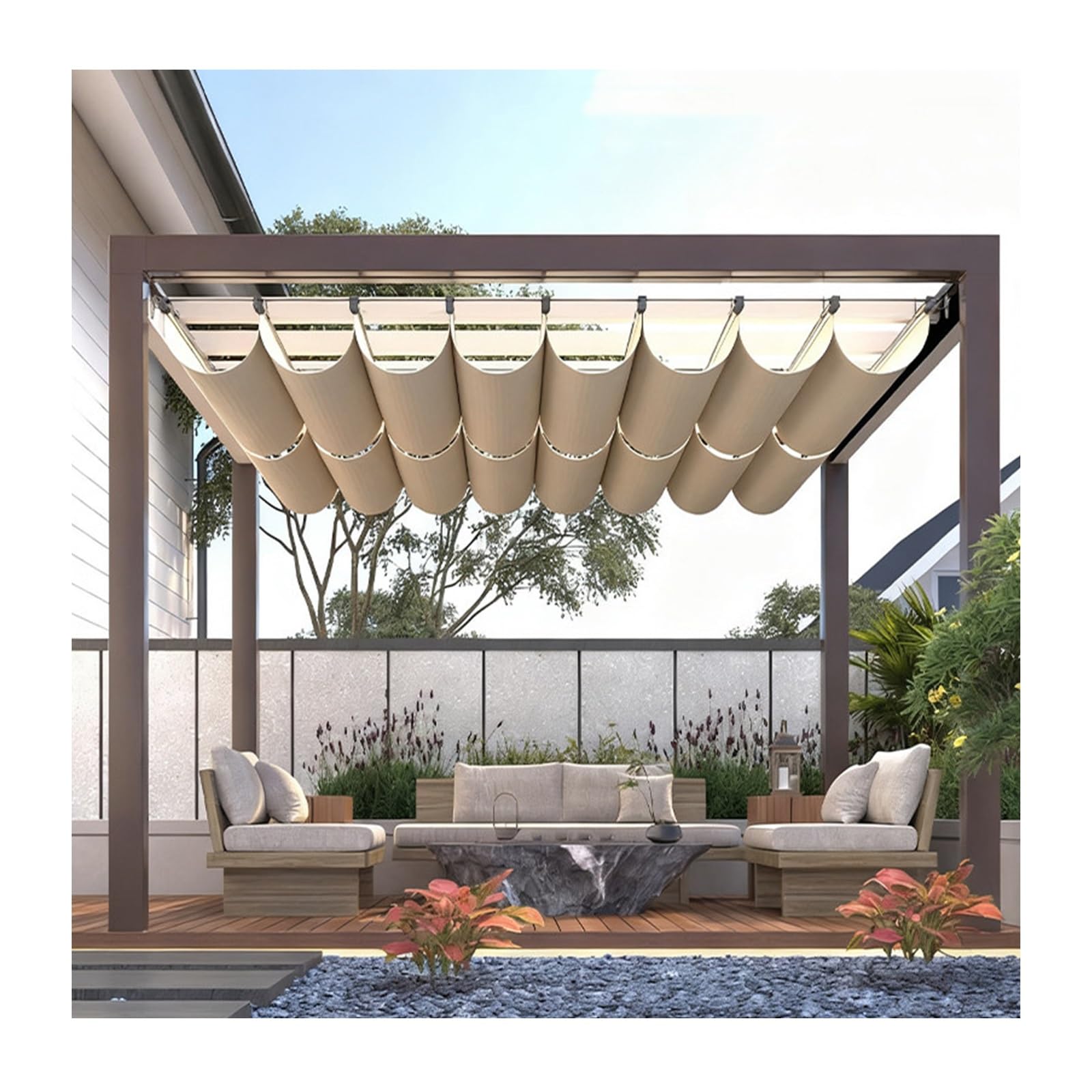 Voile d'ombrage rétractable en vague 2,4x15m avec kit complet pour terrasse
