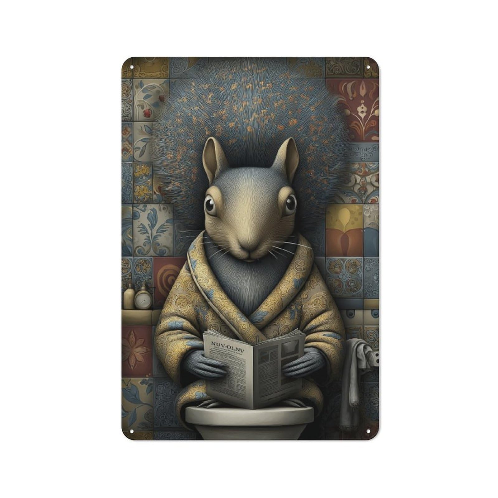 Junmoney Quirky Squirrel Reads Shop Front Style Decorative Metal Plaque 30X20cm, Shop Wall Decor For Cafe, Bistro, Bakery Or Restaurant