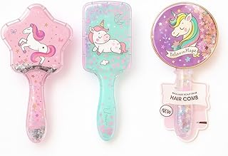 Smizzy (Pack of 3) Unicorn Baby Hair Brush With Ultra-Soft Bristles, Mini Detangler Comb for Kids, Baby Massage With Air Cushion, Pain-Free Girls Hair Brush for All Hair Types