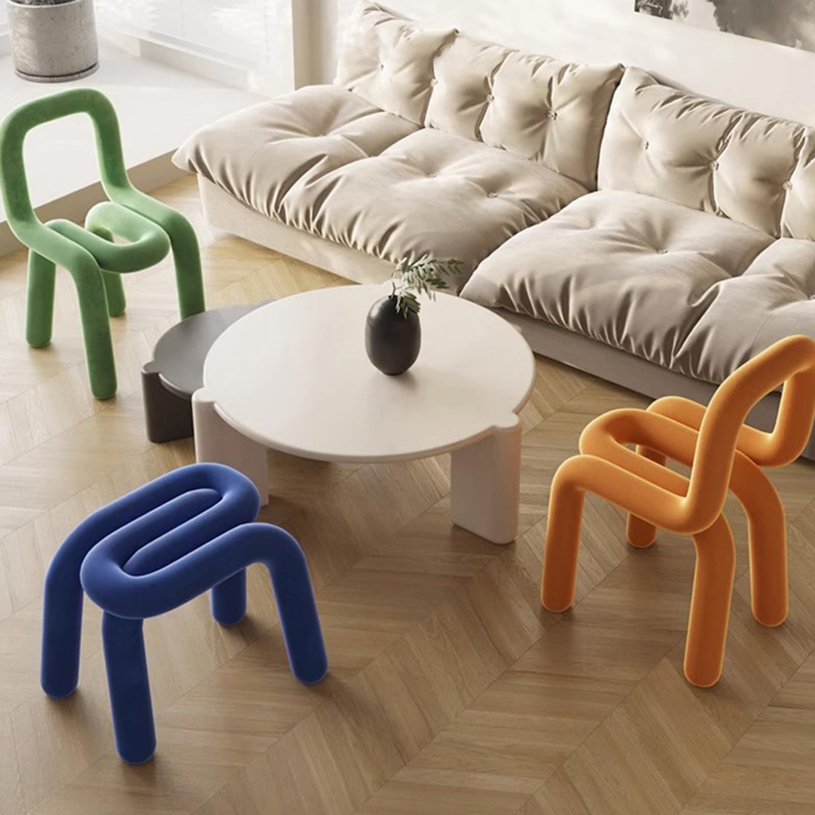 Generisch Kleiner Ottoman aus Samt, speziell geformter Schminkstuhl, Schminkstuhl, modischer Fußhocker, Fußstütze, Schminkhocker für Wohnzimmer, Schlafzimmer, Ankleidezimmer, Blau