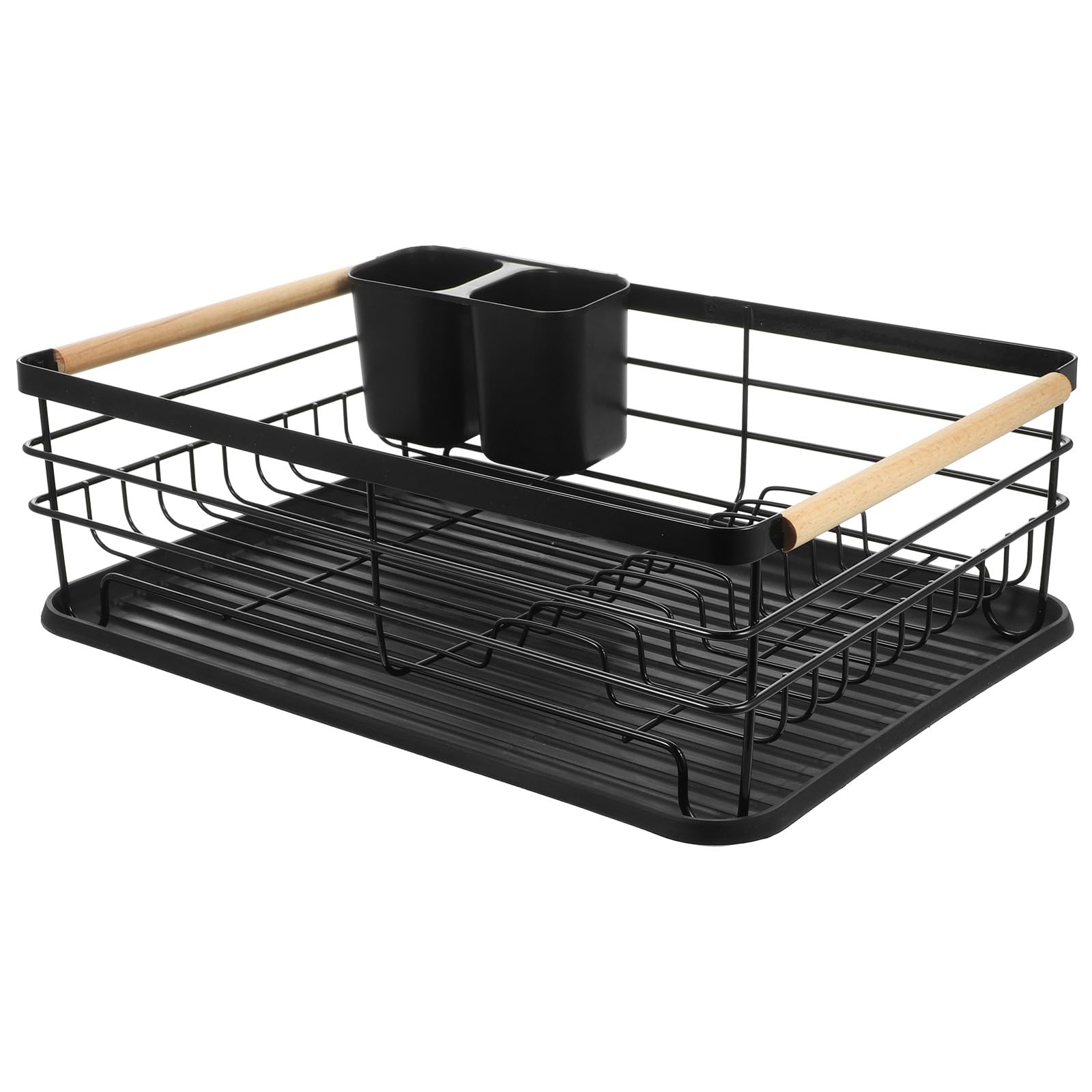 DOITOOL Escurridor Bandeja Gran Capacidad de de Hierro Platos Negro y de Drenaje Extraíble Soporte Diseño Funcional para Encimera de Cocina para Cubiertos