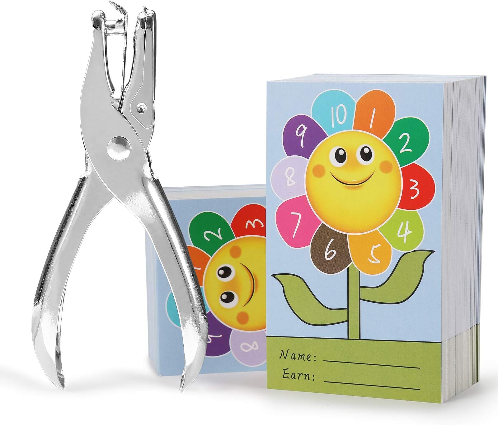 ONEDONE Punch Cards 200 Pack Incentive Reward Cards for Classroom Kindergarten Preschool Home 3.9" x 2.4" Sunflower Reward Punch Card for Teachers Students Kids Behavior Management