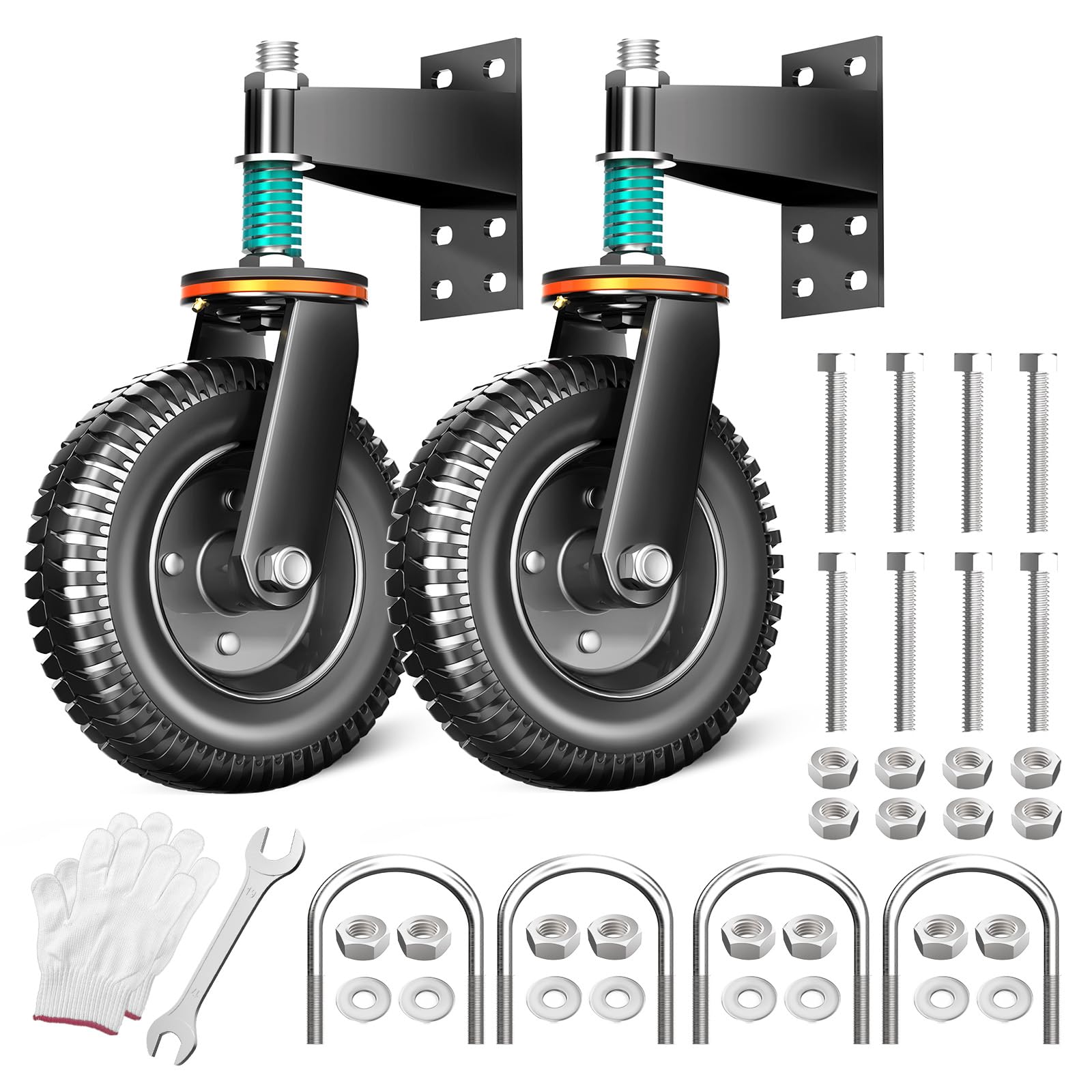 Photo 1 of 8 Inch Heavy Duty Gate Wheel, 750 lb Capacity, Fits Metal Tube Gates and Wooden Gates, 360° Swivel Spring-Loaded Caster. Gate Wheel for Smooth Operation. (8-INCH 2PACK)