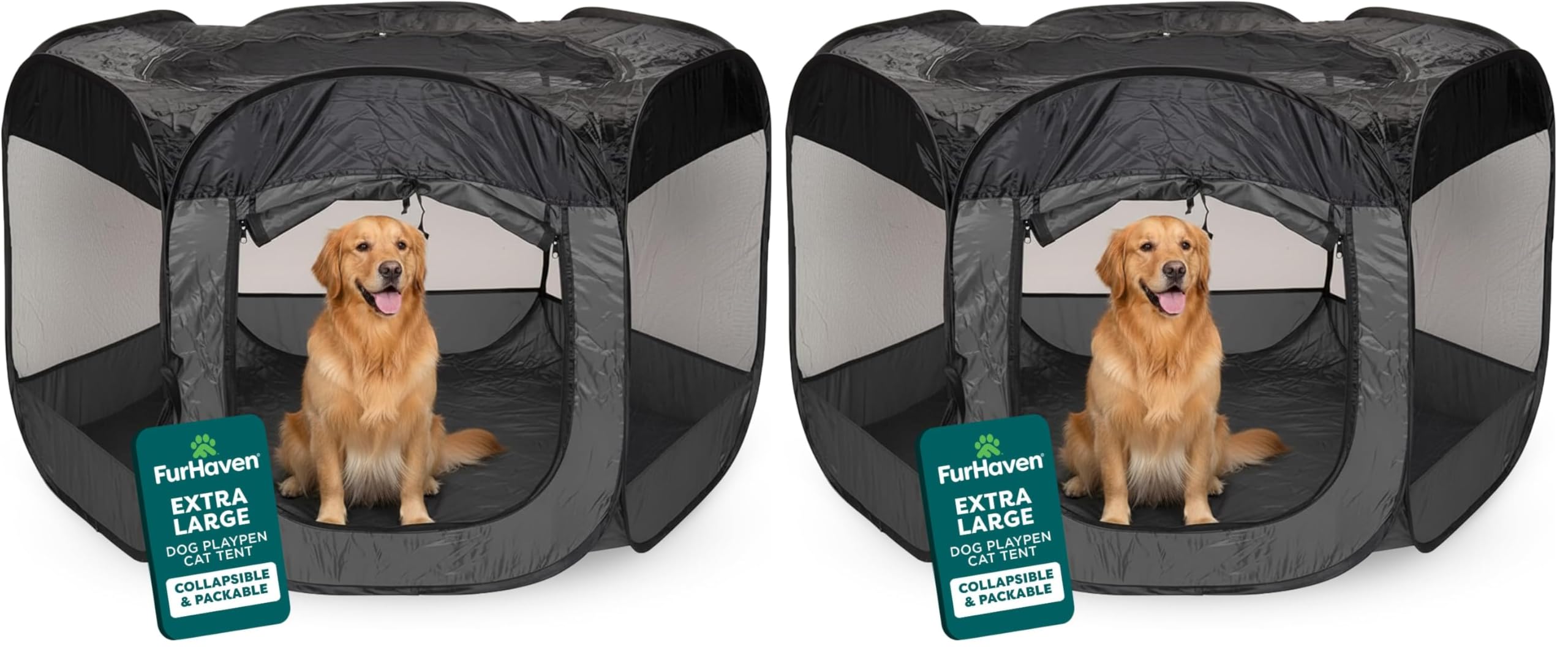 FurHaven Portable Pet Playpen for Dogs & Cats,Extra Large Indoor Kitten Playpen -Mesh Sides,Foldable Dog-Playpen for Small Dogs,Pop Up Travel Dog Pen,X-Large,Pet Crate with Mesh Sides,Gray,(Pack of 2)