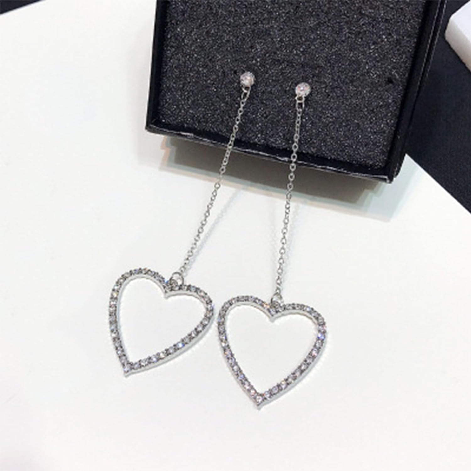 Long Crystal Heart Dangle Earrings Rhinestone Hollow Heart Drop Love Heart Tassel Earrings Valentine Day Jewelry for Women - Image 7