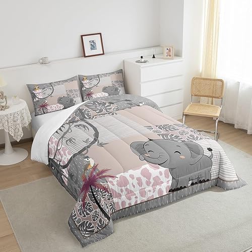 Miniatura 5 de Lindo Juego de Edredón de Elefante Juego de Ropa de Cama de Animales de Dibujos Animados para Niños Niñas Mujeres Adultos Edredón de Hojas