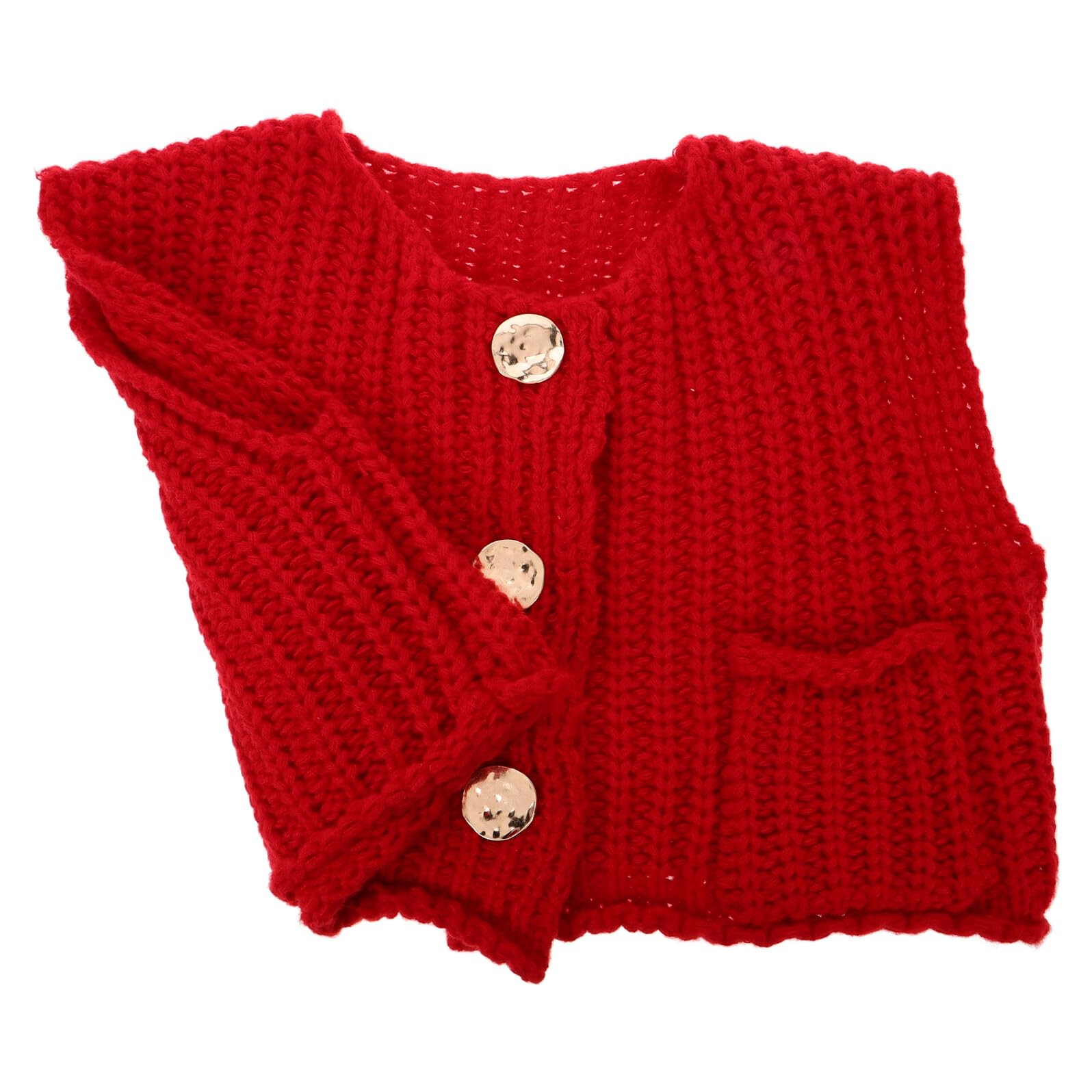 Chaleco de punto grueso rojo transpirable de crochet con botones 8