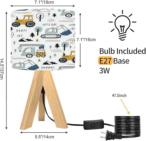 Miniatura 3 de Lámpara de mesa con trípode, dibujada a mano, linda excavadora de grúa de camión, excavadora, patrón bohemio, sin costuras, moderno, lámpara de