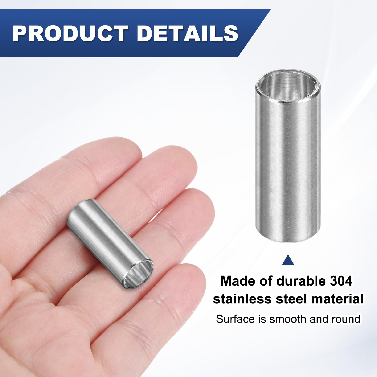 M METERXITY 8PCS M8 304 Stainless Steel Spacers 8mm ID x 10mm OD x 25mm l Metal Screw Standoff Bushing Plain Finish Round Spacer 304 Stainless Steel for Screws Bolts Silver - Image 2