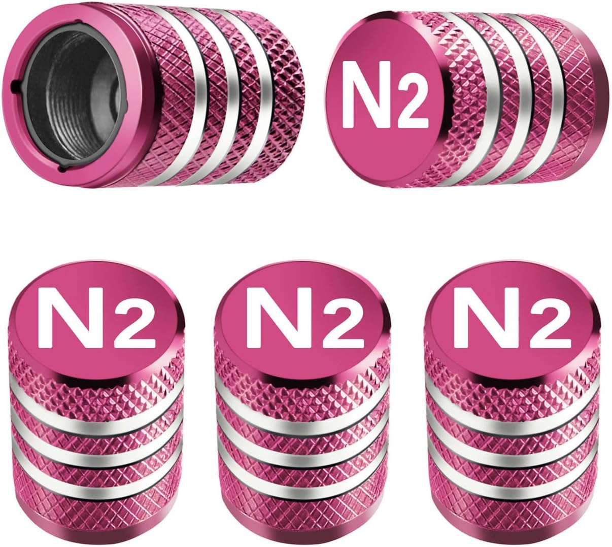 Tire Valve Stem Caps Cover - (5 Pack) Tire Air Cap N2 Nitrogen Metal with Plastic Liner Corrosion Resistant Leak-Proof for Car Truck Motorcycle Bike Pink