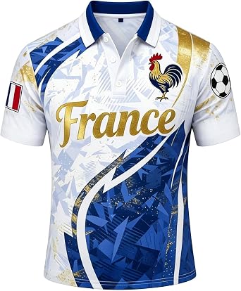 Football France Fan Shirt Men's Polo Shirt World Cup Rugby Polo Shirt Retro Football Jersey Unisex Football Polo Shirts French Flag Polo Shirts 3D Print Polo Jumper