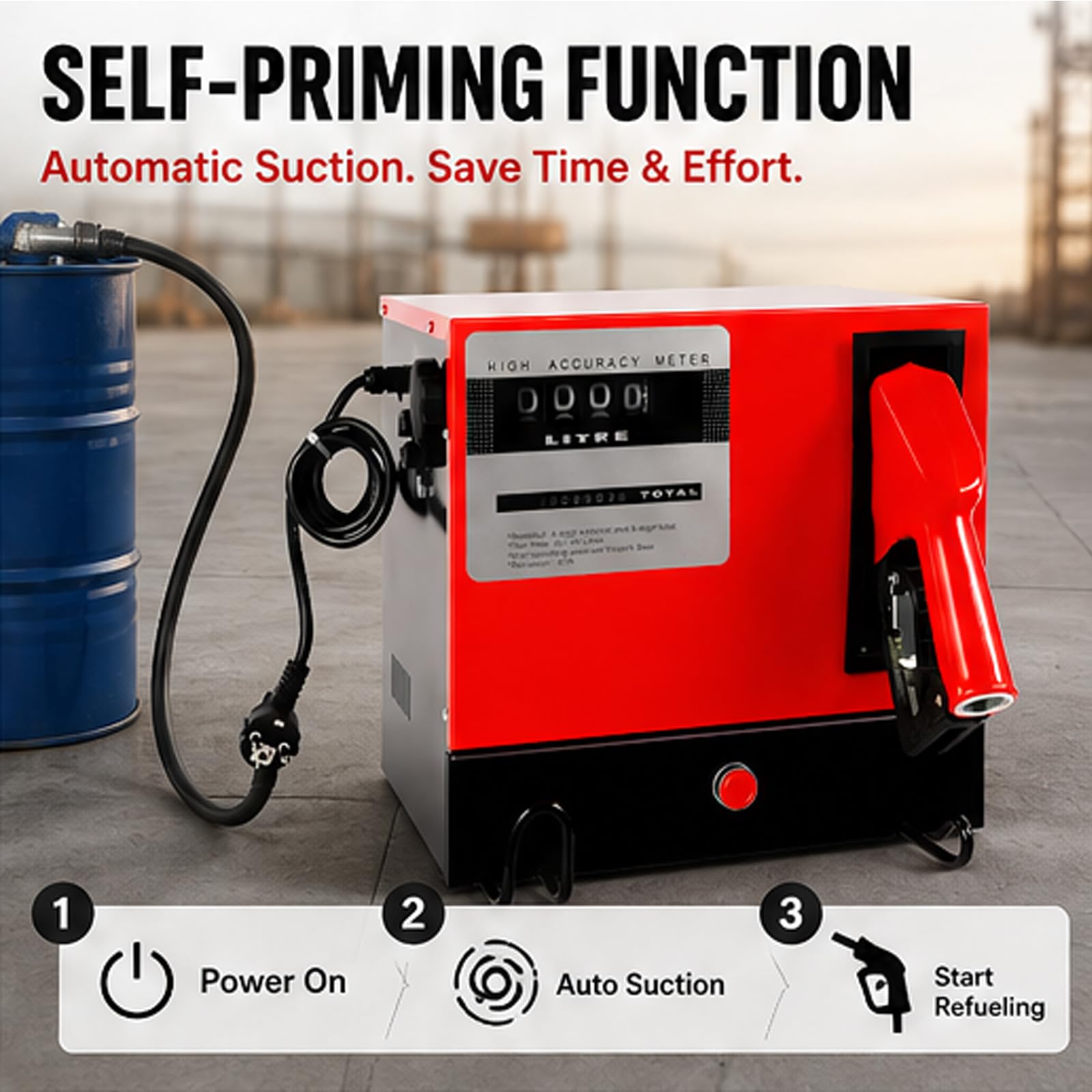 Bomba de aceite diésel autocebante de 230 V, 60 L/min, bomba de aceite calefactor portátil con apagado automático, montaje en pared de 550 W, bomba de combustible con filtro de aceite, contador y