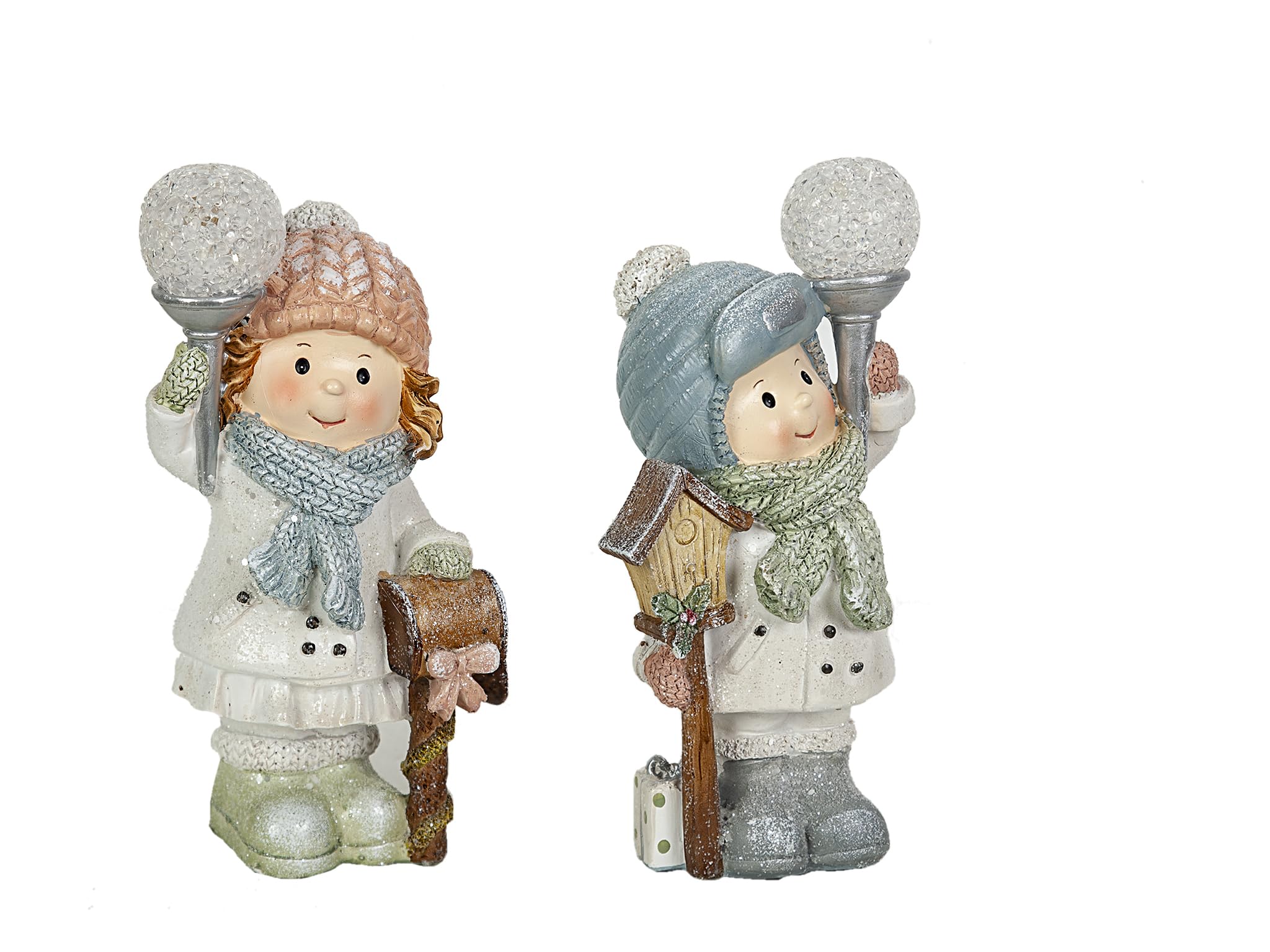 Figurines couple en résine avec boule LED blanche et noire pour décoration intérieure