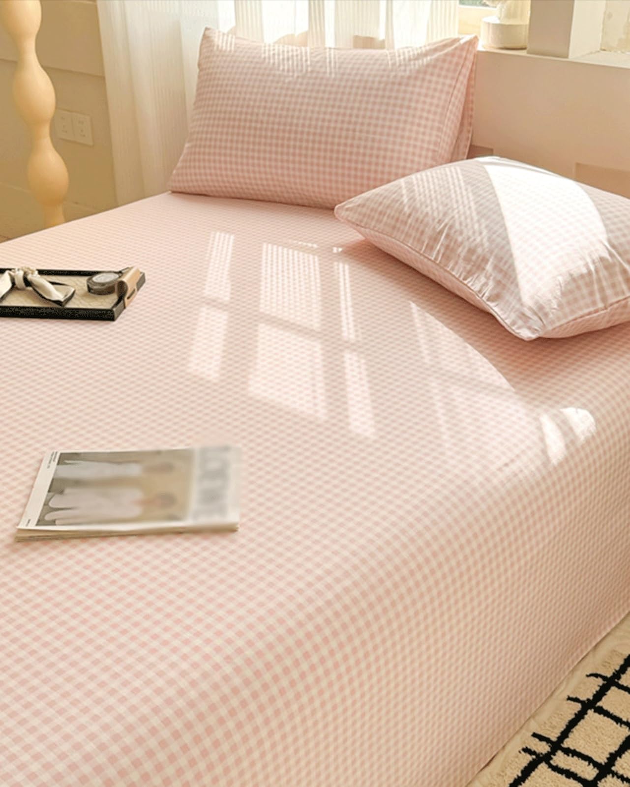 Bettlaken ohne Gummizug 120x230cm bis 240x270cm Betttuch aus Gebürsteter Baumwolle Ultraweiches Atmungsaktives Laken Haustuch Leintuch(Pink A,240x250cm)