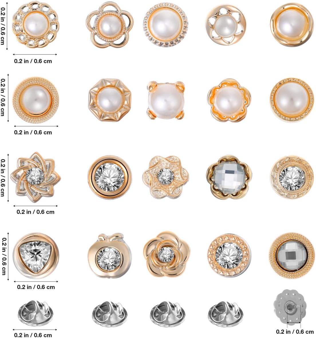 Tofficu 40Pcs No Sew Shirt Brooch Buttons Safety Pins Decorative Button Covers for Women Clothes Dresses Coats Alloy Pearl Anti-Exposed Button Replacements