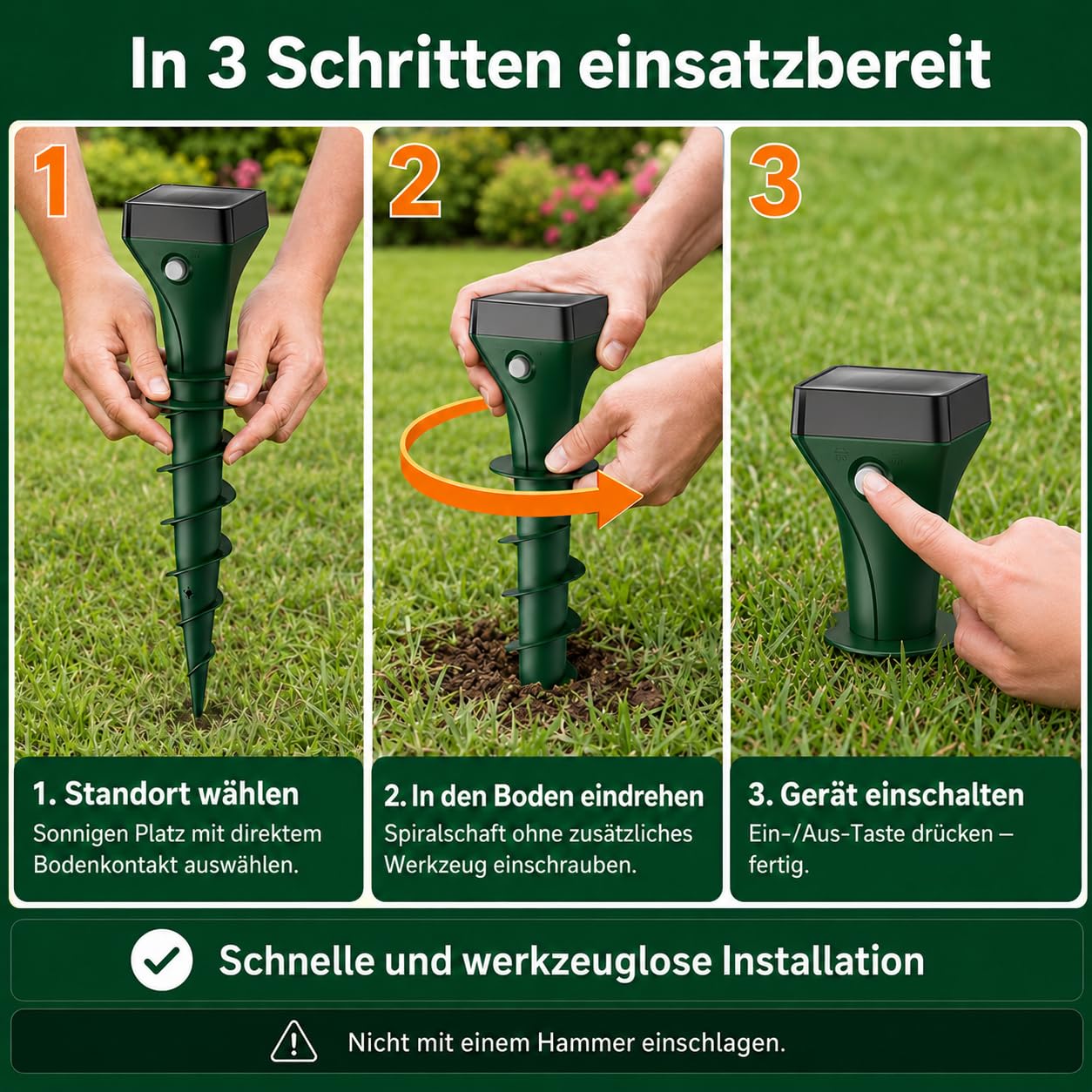 Dissuasore per talpe, a energia solare, con ultrasuoni, vibrazione e frequenza di cambio automatica, impermeabile IP65, contro talpe e arvicole, per giardino e esterni, confezione da 4 pezzi