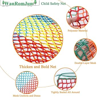 Double Layers Safety Net For Kids Playground Play, Outdoor Climbing Game Protection Net, Cargo Net, Heavy Duty Fence Netting For Balcony Stairway, For Tree (Size:9.8x9.8FT(3x3M),Color:Multicolor