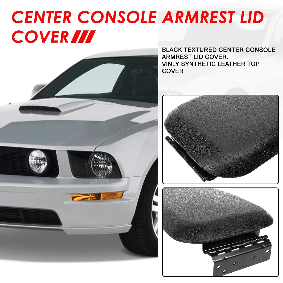 Black Synthetic Leather Center Console Lid Cover For 2005-2009 Ford Mustang