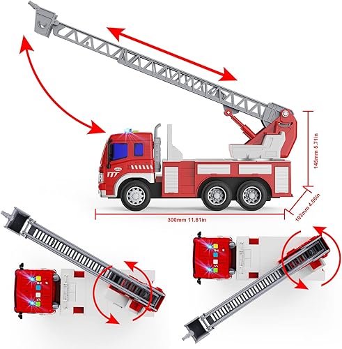 Miniatura 4 de Juguetes de camión de bomberos para niños con luces y sonidos de sirena reales escalera giratoria extendida motor de bomberos camiones de juguete