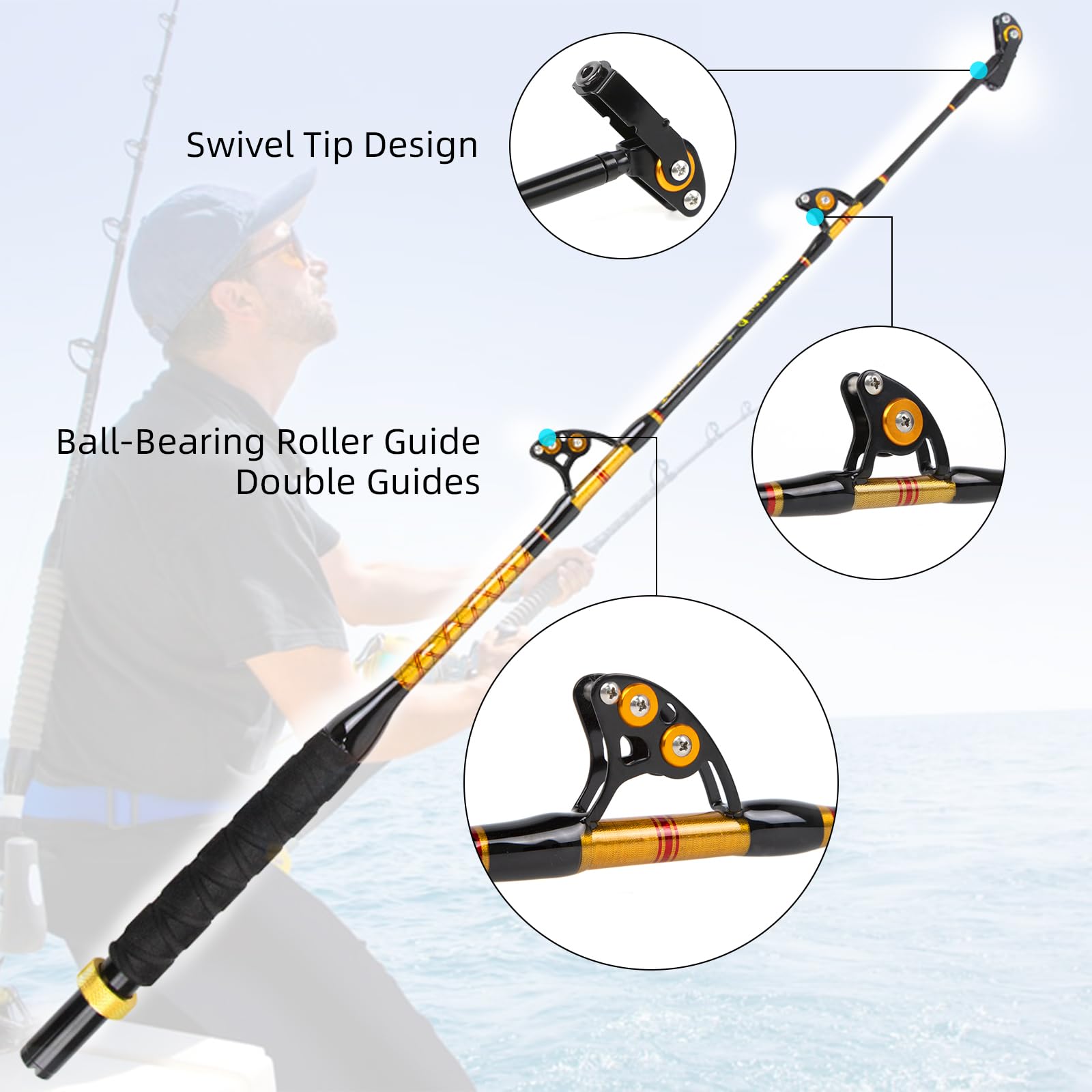BETTER LEADER Bent But Fishing Rods Saltwater, Deep Sea Fishing Pole with Swivel Tip for Offshore and Big Game Fishing (50-80lb) : Sports & Outdoors