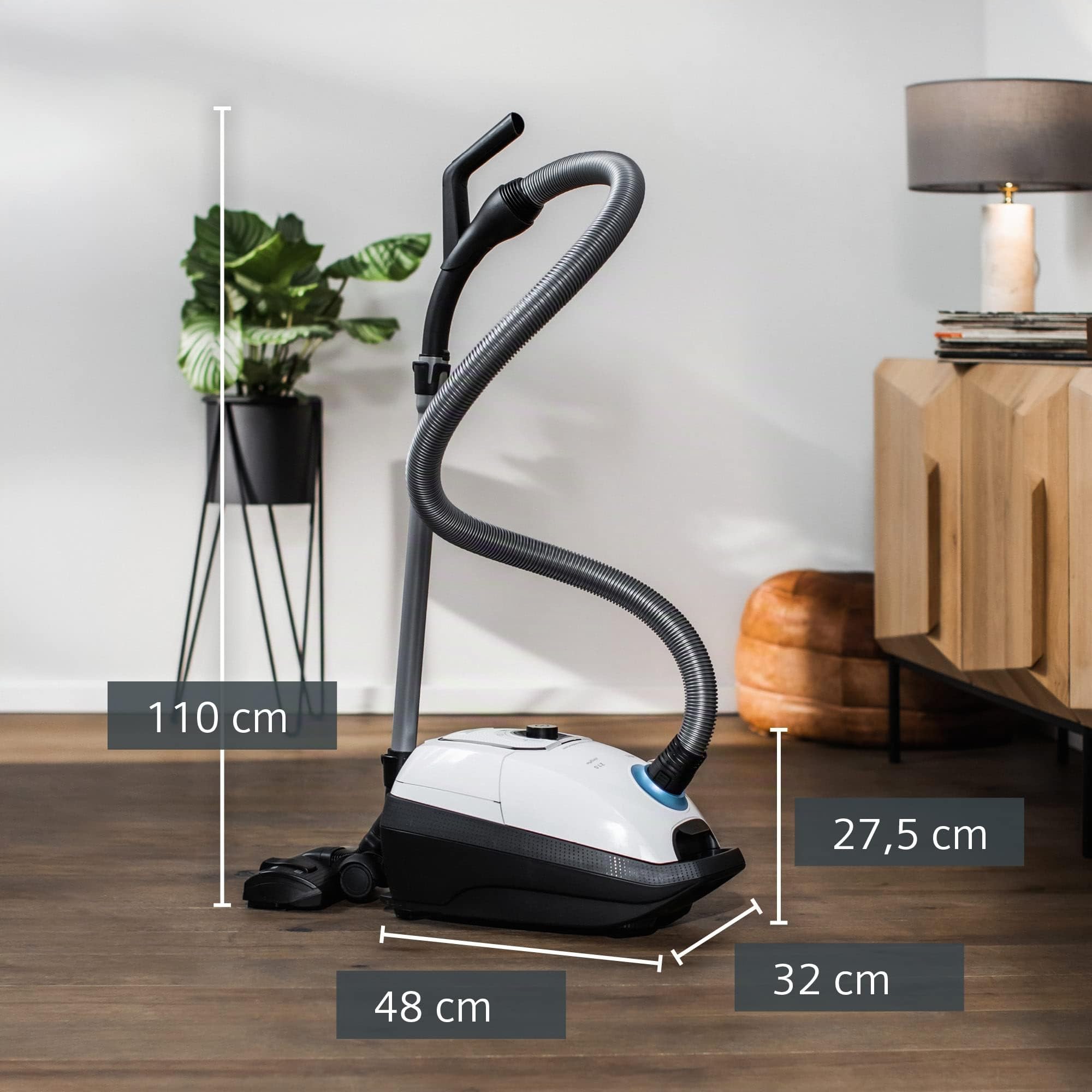 Siemens Aspirador con bolsa Z 7.0 VSZ7442S ideal para alérgicos, filtro higiénico Plus, extremadamente silencioso, boquilla de suelo para parqué, alfombra, baldosas, cable largo, boquilla XXL,
