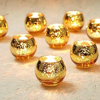 Homemory 12 Pcs Gold Votive Candle Holders, Round Mercury Glass Candle Holder, Tealight Candle Holders for Table Centerpieces, Baby Shower,Anniversary, Wedding, Home Decor, Halloween, Christmas