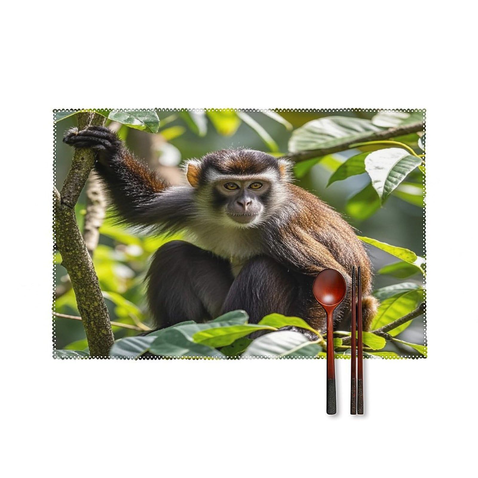 Monkey Placemats Set of 4 Heat Resistant Non-Slip Place Mats Wipeable Easy to Clean Table Mats for Kitchen Dining Party Outdoor Placemats