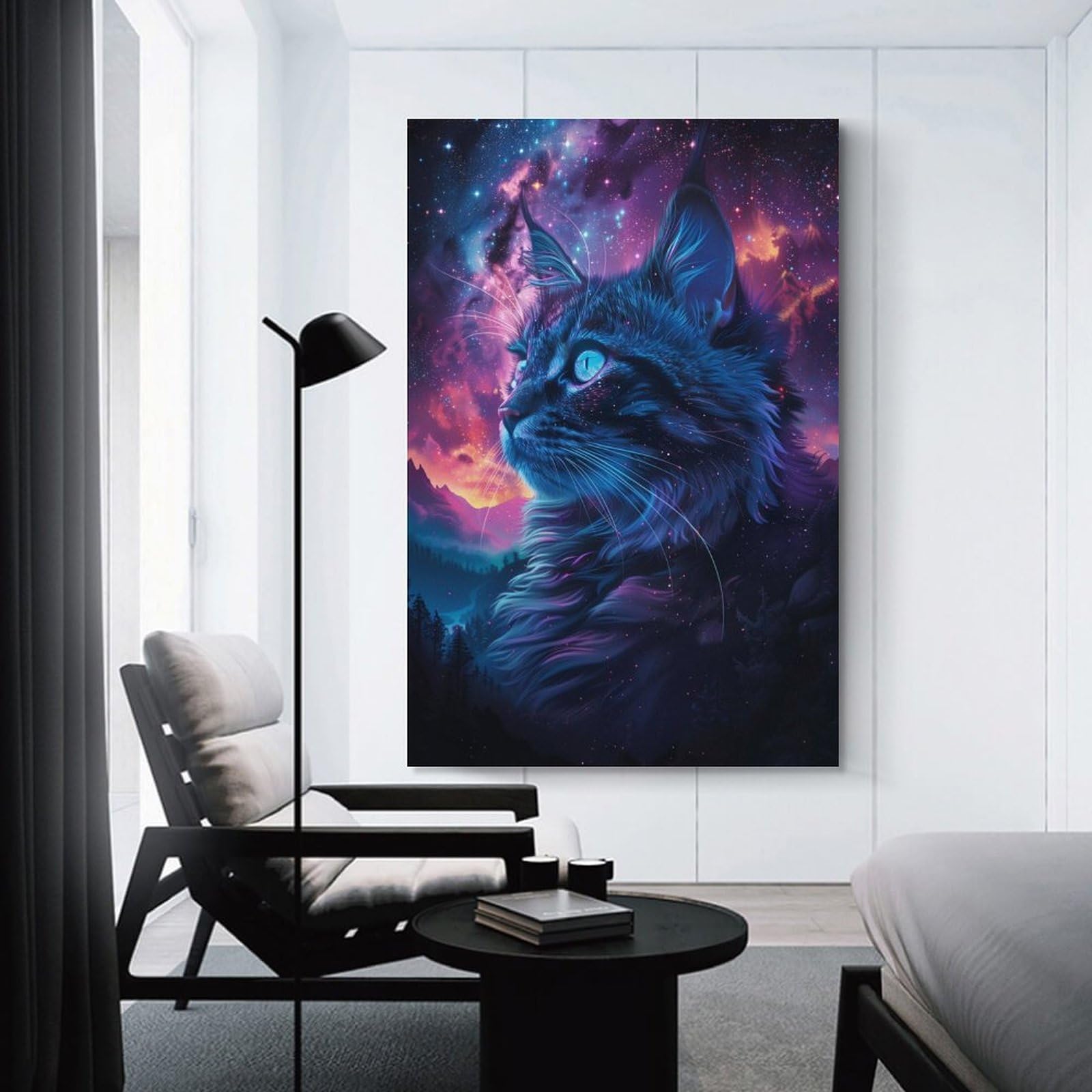Junmoney Space Cat Galaxy Room Decor Wall Art, 24x36inch(60x90cm), for Front Hall, Corridor Or Welcome Spaces, A Neat Decor Update for Hallways