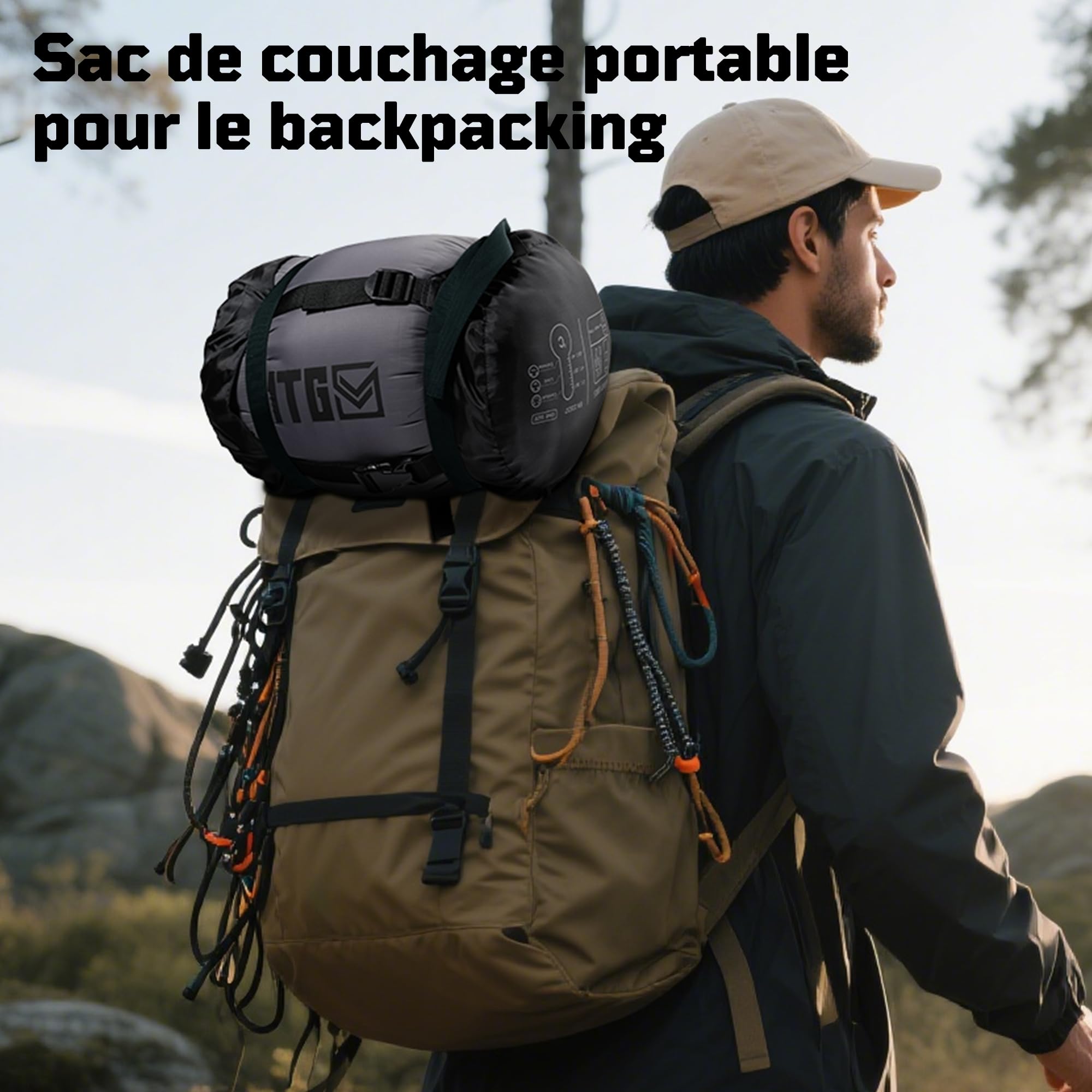 Sac de Couchage Momie 3 Saisons Adulte, Léger et Compact, Déperlant, Confort pour Nuits Fraîches, Idéal pour Camping, Vanlife, Festival et Road Trip, jusqu'à 185 cm