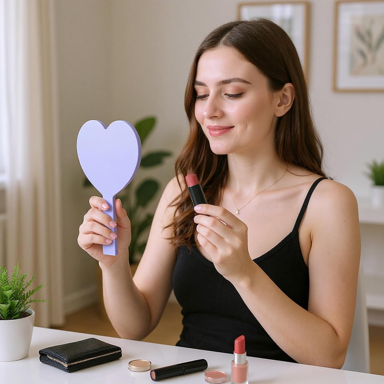 15 Pcs Heart Shaped Handheld Mirror Small Travel Makeup Mirrors with Handle Mini Heart Bulk Plastic Cosmetic Gift for Women (Bright Color)