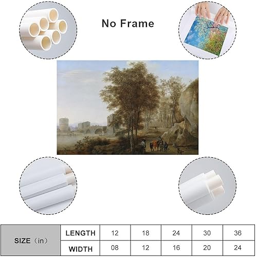 Miniatura 2 de Viajeros en el Ponte Lucano sobre el Anio en Tivoli - Póster artístico para pared, lienzo con pergaminos, cuadro para decoración de la sala de