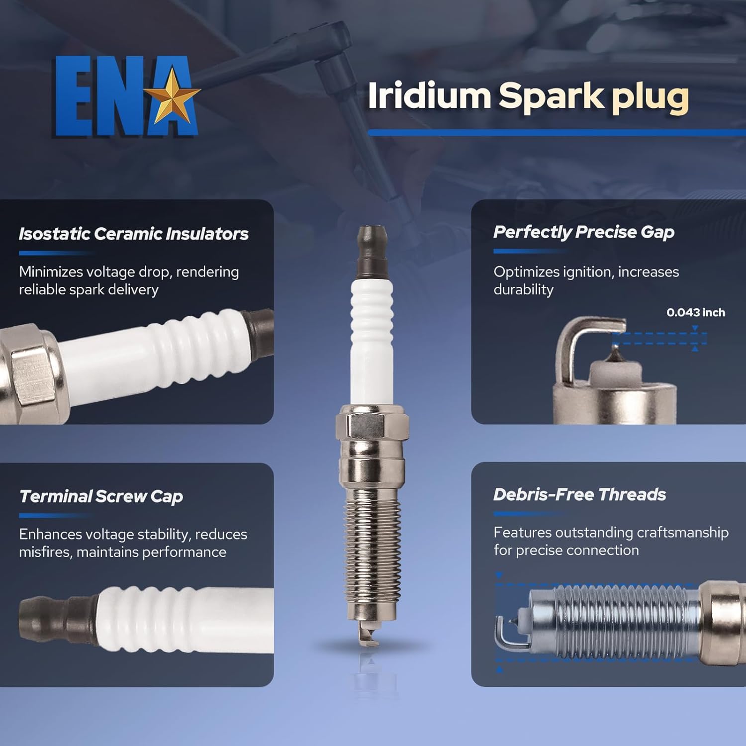 ENA Set of 4 Iridium Platinum Spark Plug with 4 Ignition Coil Pack Compatible with Ford 2014 2015 2016 2017 2018 2019 2020 Fusion, 2017 2018 2019 Escape 1.5L L4 Turbocharged for UF735 C1848 SP539