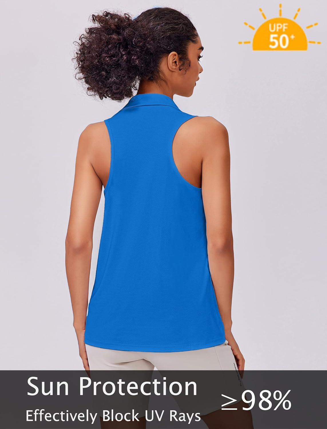 PINSPARK Womens Golf Shirt UPF 50+ Sleeveless Collared Shirts Quick Dry Tennis Polo V-Neck Racerback Athletic Workout Tank - Image 4