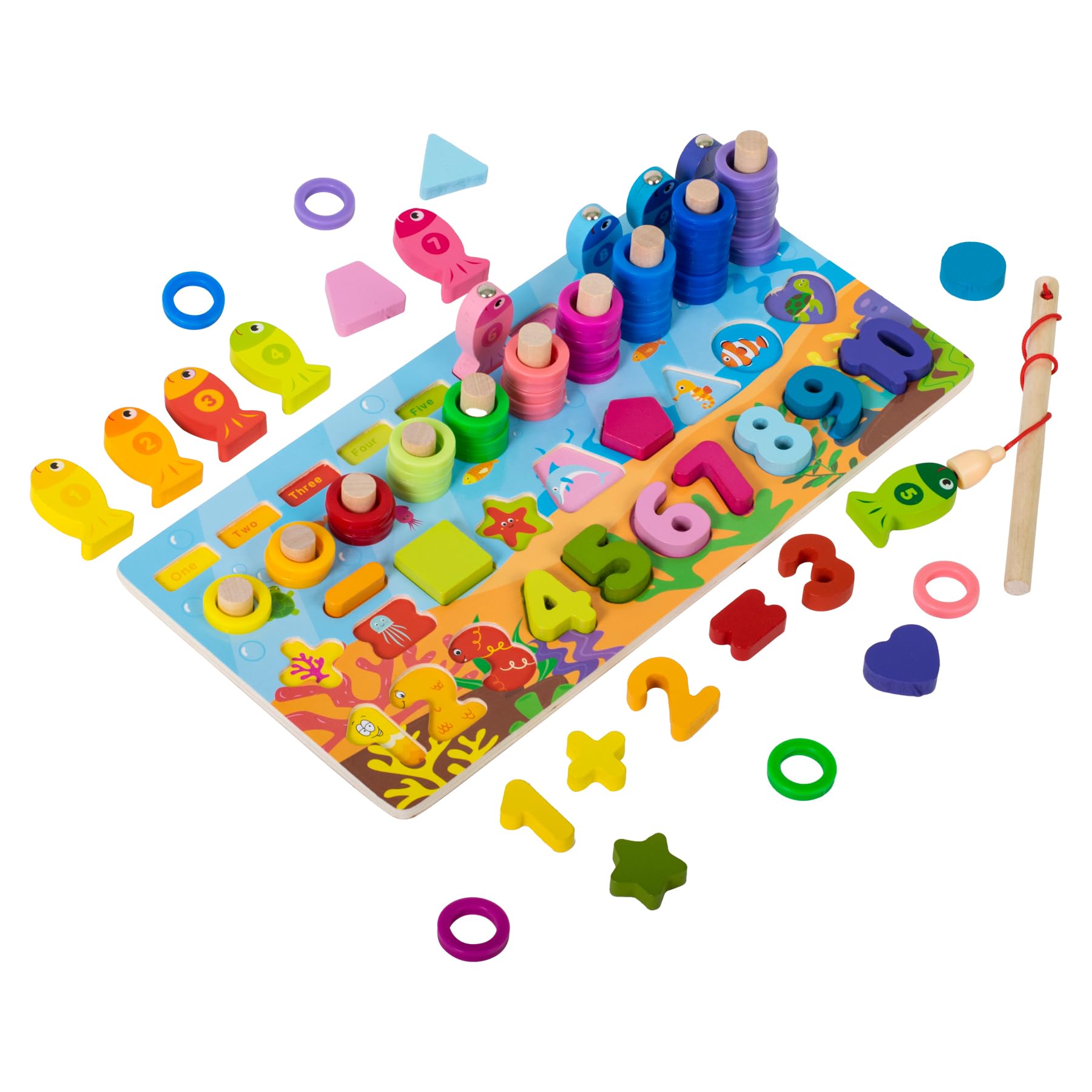 WISHKEY Wooden 6 in 1 Multifunctional Learning Board Puzzle
