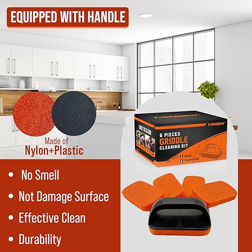 Miniatura 4 de Kit de limpieza de parrilla de 6 piezas para Blackstone, kit de limpieza de parrilla plana antiarañazos para cocina, 5 almohadillas de limpieza y 1