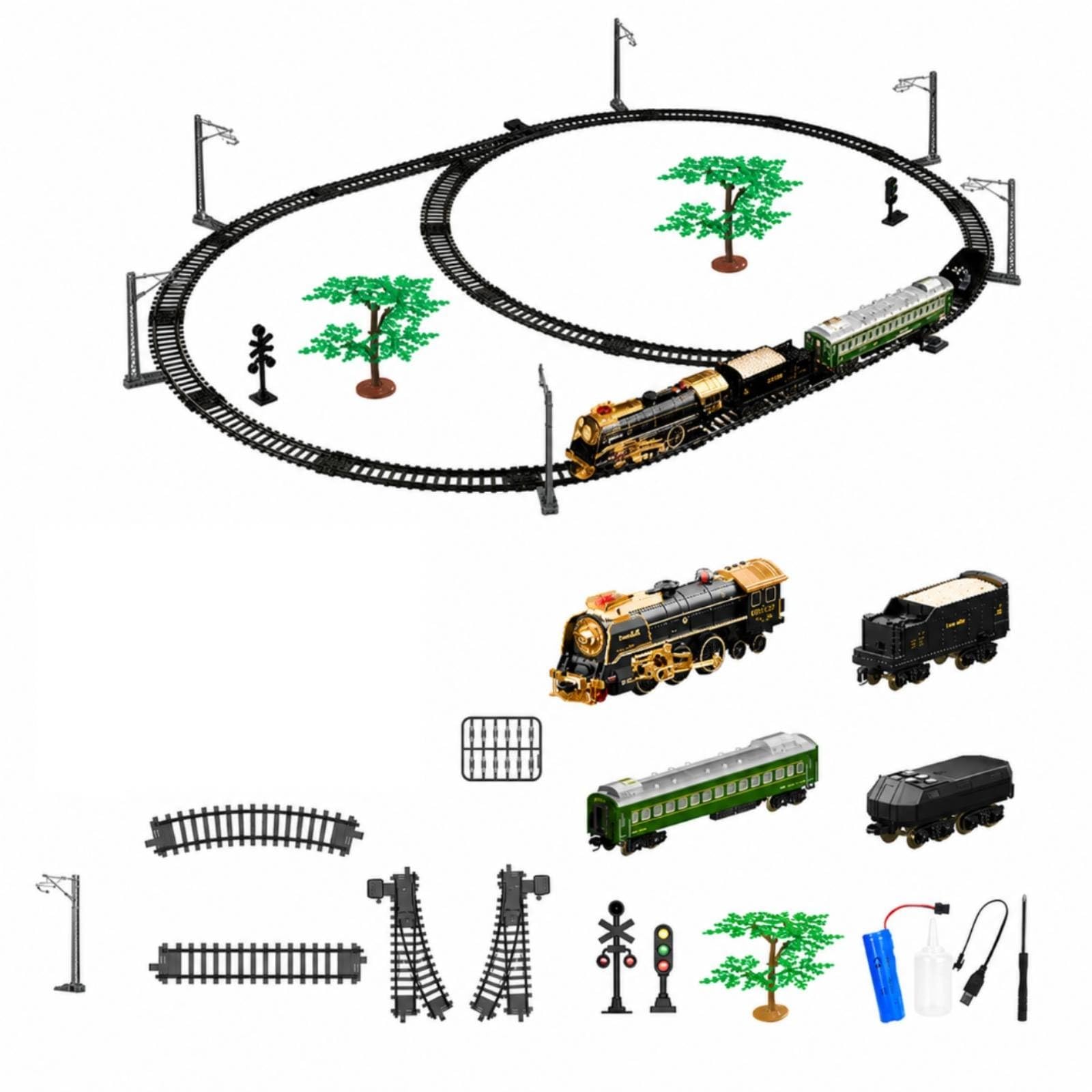 Colcolo Treno Vapore Elettrico lecomandato Illuminato Treno con Motrice in Metallo da Montare Trenino a Vapore per Gioco Manuale Costruttivo