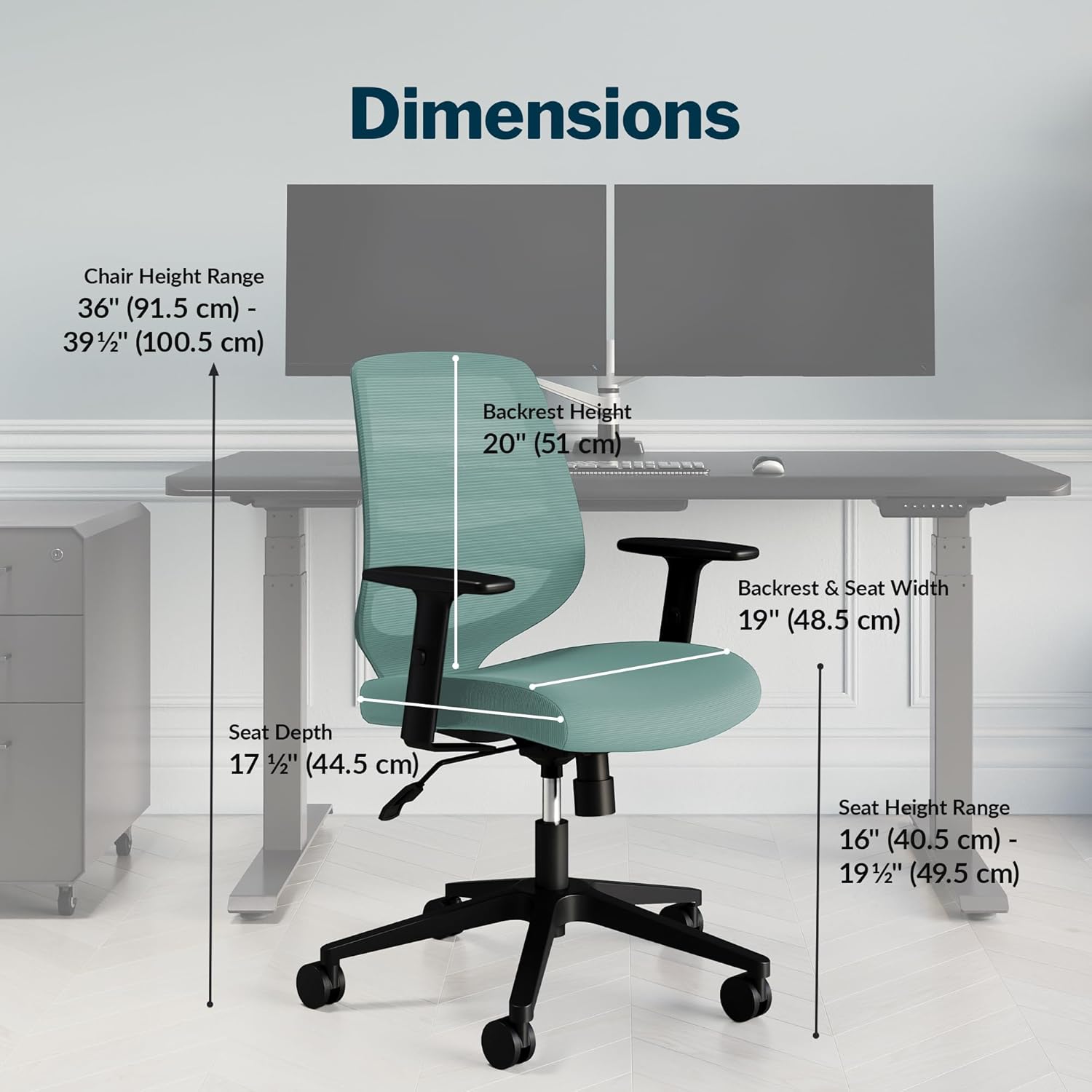 Vari Foundation Chair - Ergonomic Home Office Desk Chair + Adjustable Height, Tilt, and Armrests, Breathable Mesh, Lumbar Support - Swivel Rolling Task Chair for Office or Study (Seaside Blue)
