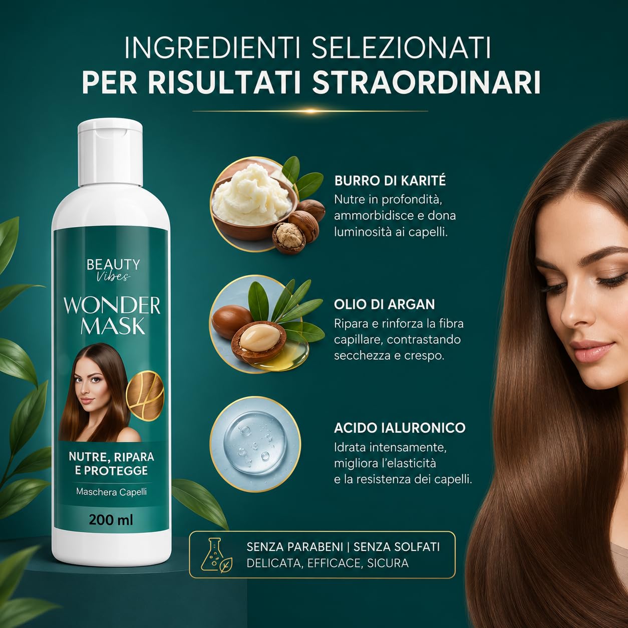 Wonder Mask Crema Capelli Lisci 600 ml – Maschera Ristrutturante con Cheratina – Trattamento Idratante e Lisciante