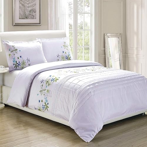 Miniatura 2 de Superior Spring Blooms-KCDC - Juego de edredón bordado de tela de sarga de algodón, tamaño California King, King