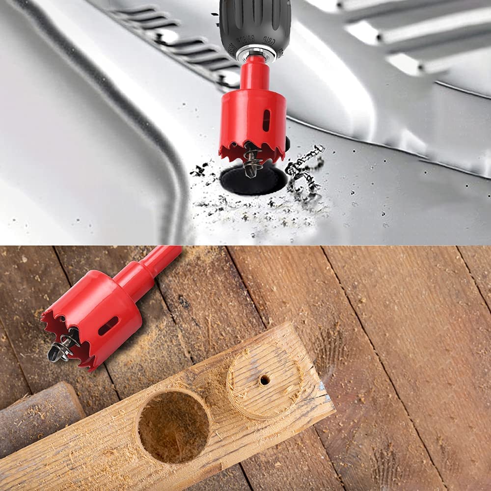 Flintronic Seghe a Tazza Bimetallica, Kit 13 PZ Ø18-75mm, con Adattatore Esagonale e Punta di Centraggio, Per Forare Plastica, PVC, Legno, Fibra di Legno, Metallo Dolce