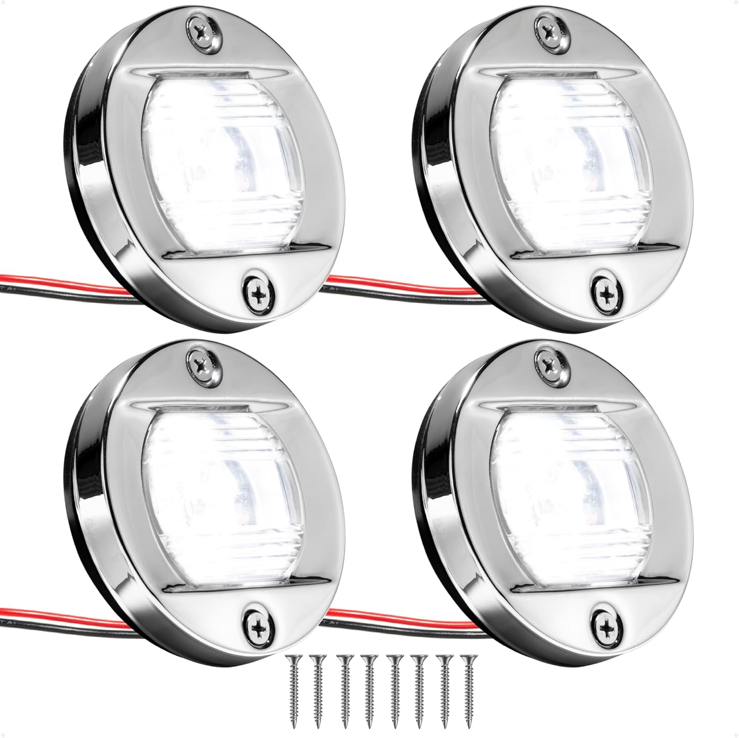 Five Oceans 4-Pack Boat Stern Light - Stern Lights for Boats, LED Marine Rear Boat Light, Marine Courtesy Lights Round 3-Inch Flush Transom Mount, 12-Volts - FO3906-M4
