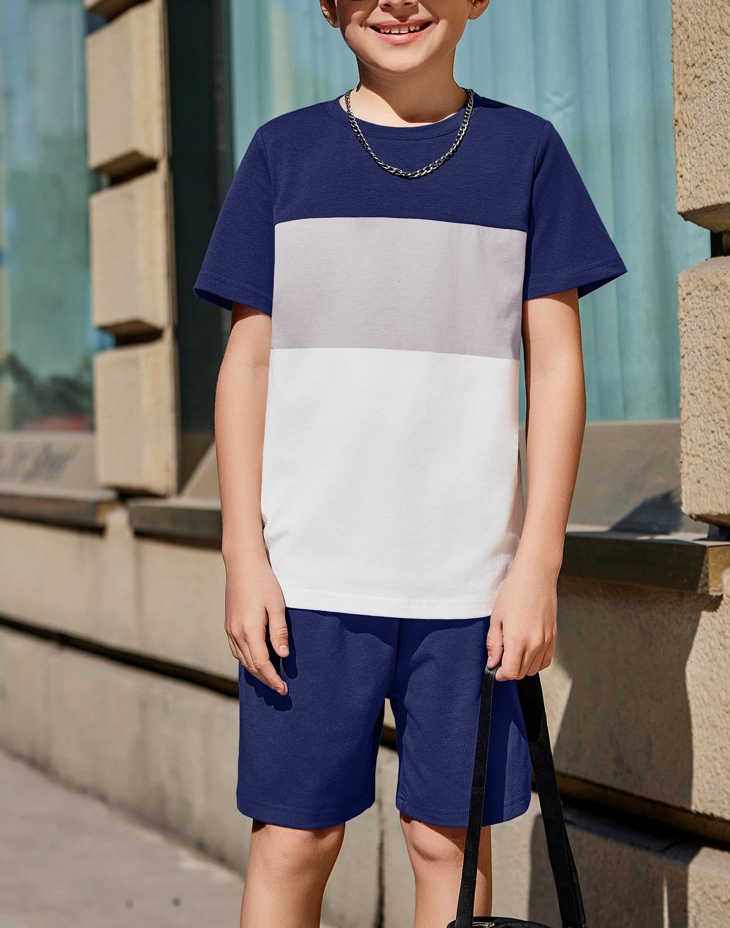 Arshiner Ensemble t-shirt d'été court pour garçon - Tenue de loisirs - Bloc de couleurs - Ensemble de vêtements tendance pour garçons de 6 à 14 ans
