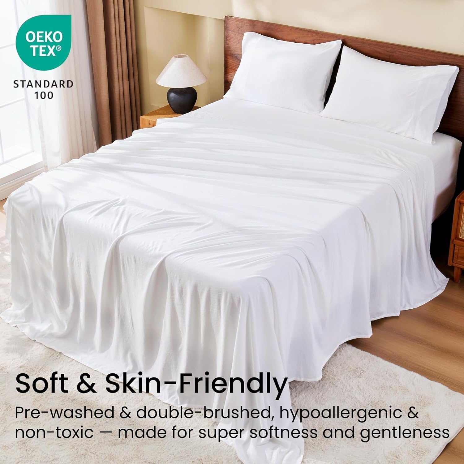 GOKOTTA 4-Pcs Queen Sheet Set, 18"-21" Extra Deep Pocket, Non-Slip Elastic Corner Straps, Prewashed & Brushed Microfiber Polyester, Ultra Soft, Hotel Luxury, Breathable, Wrinkle-Free, Anti-Rip - White - Image 6