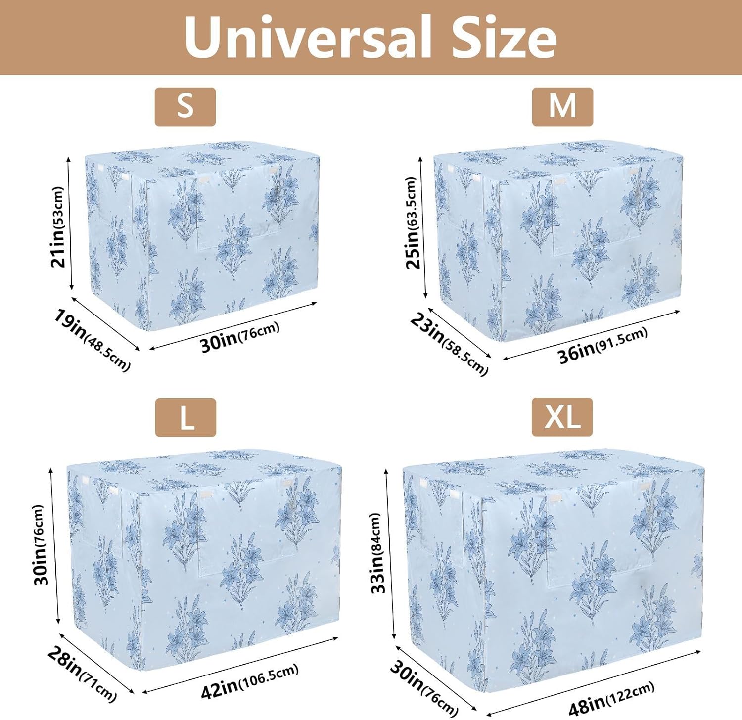 Duty 600D Silver Coated Dog Crate Cover, Water-Resistant Floral Print Pet Kennel Canopy with Mesh Windows for Optimal Ventilation, Universal Fit for Standard Wire Cage, Indoor & Travel