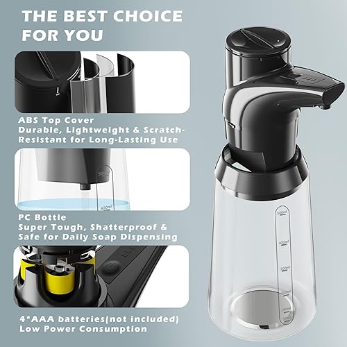 Miniatura 6 de Dispensador automático de jabón líquido, dispensador de jabón negro moderno sin contacto ajustable de 4 niveles, dispensador inteligente de