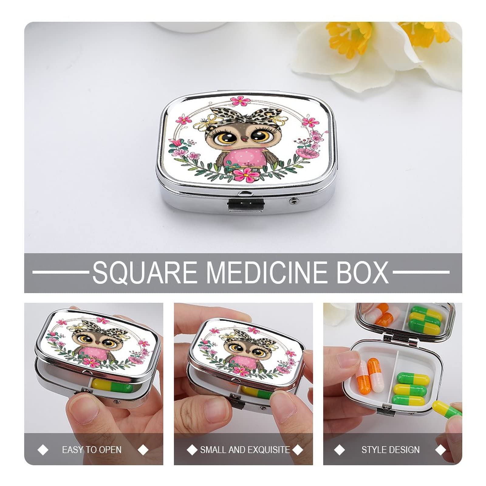 Gestor Diario De Pastillas Patrón De Flor De Búho De Ojos Grandes De Dibujos Animados Pastillero Decorativo Con Caja De Regalo-Medicina De Moda