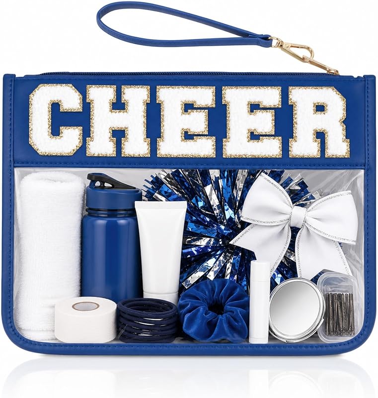 Necessaire plana transparente Burskit com zíper, nylon e PVC, estampa Blue Cheer, modelo HZB-TM